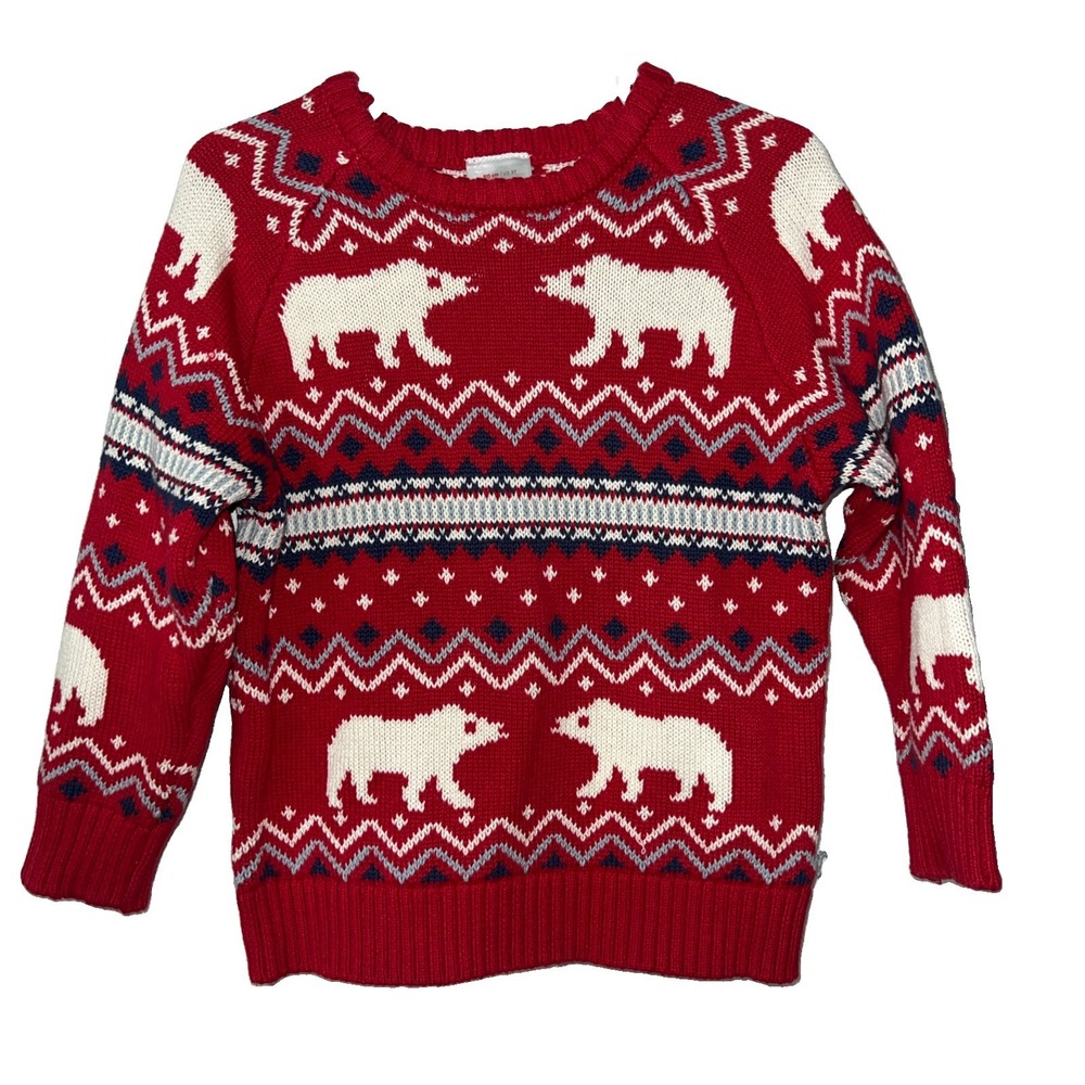 Hanna Andersson Toddler 3T Christmas Knit Sweater Red Fair Isle Long Sleeve